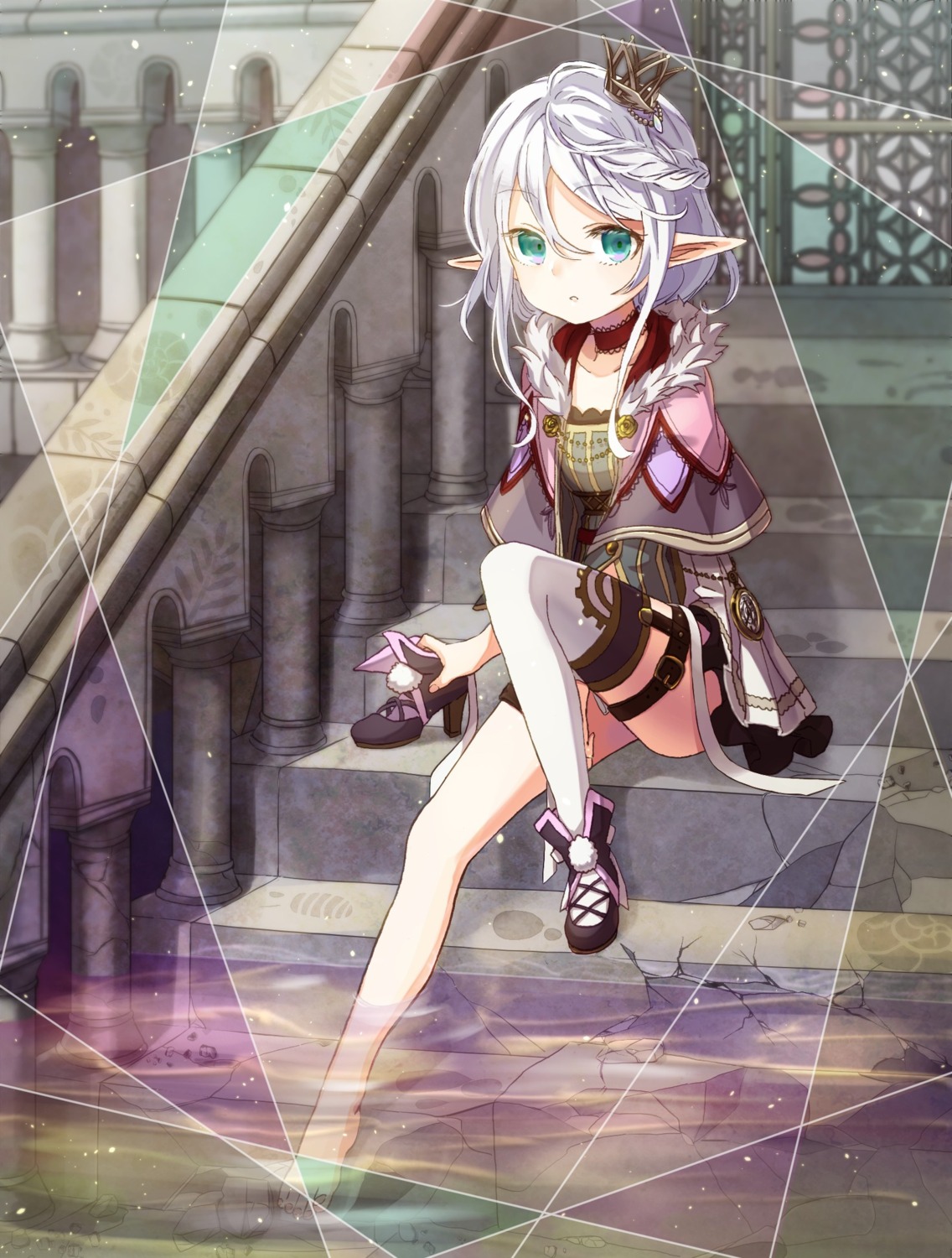 garter, heels, pointy_ears, shuu@maihikuboshuchu, thighhighs, wet