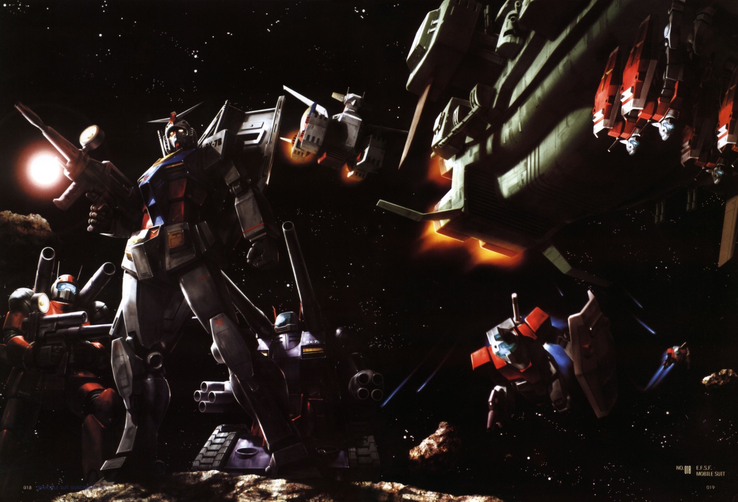 guncannon, gundam, guntank, mecha, mobile_suit_gundam, morishita_naochika, rgm-79_gm, rx-78-2_gundam