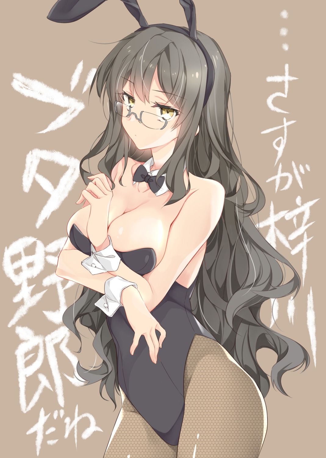 animal_ears, breast_hold, bunny_ears, bunny_girl, cleavage, fishnets, futaba_rio, megane, pantyhose, seishun_buta_yarou, tasuku
