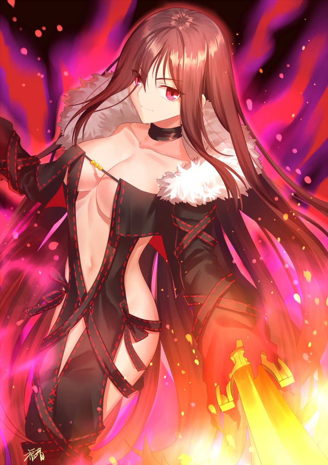 fate/grand_order, gogatsu_fukuin, no_bra, open_shirt, sword, yu_mei-ren_(fate)