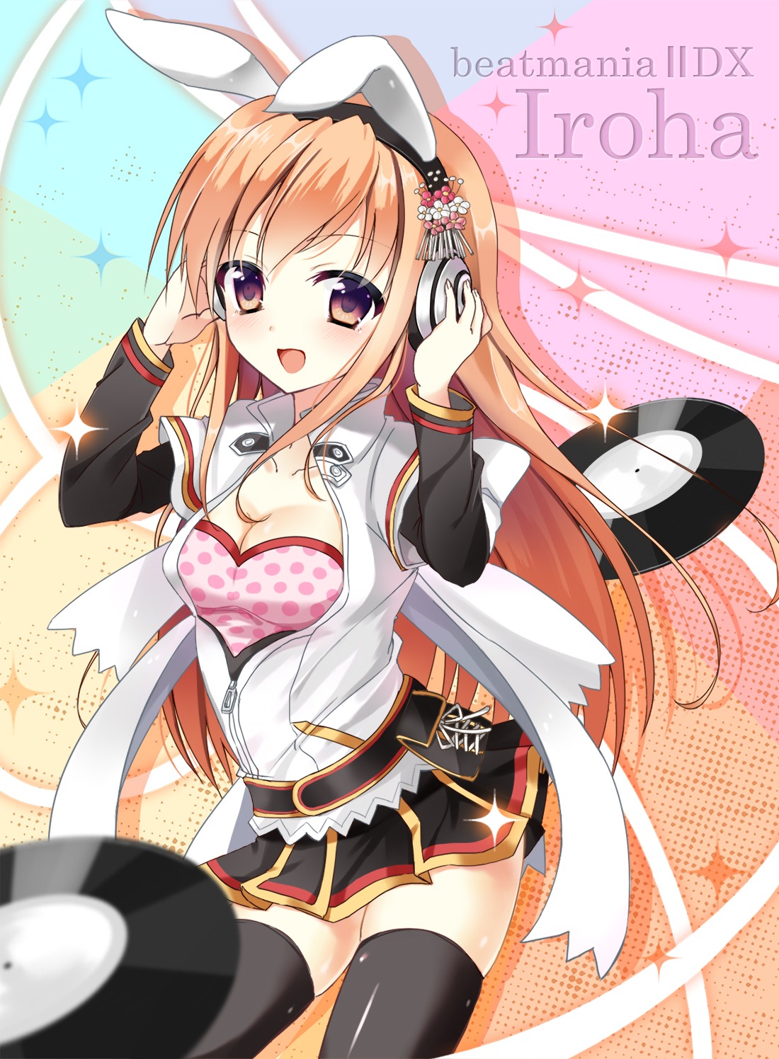 animal_ears, beatmania, beatmania_iidx, bemani, bunny_ears, cleavage, headphones, iroha_(beatmania)