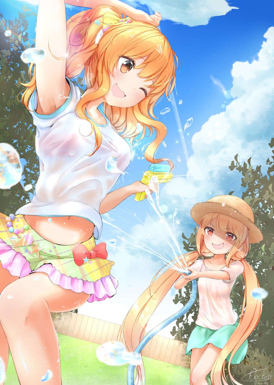 bra, futaba_anzu, kashiwamochi_roko, moroboshi_kirari, see_through, the_idolm@ster, the_idolm@ster_cinderella_girls, wet, wet_clothes