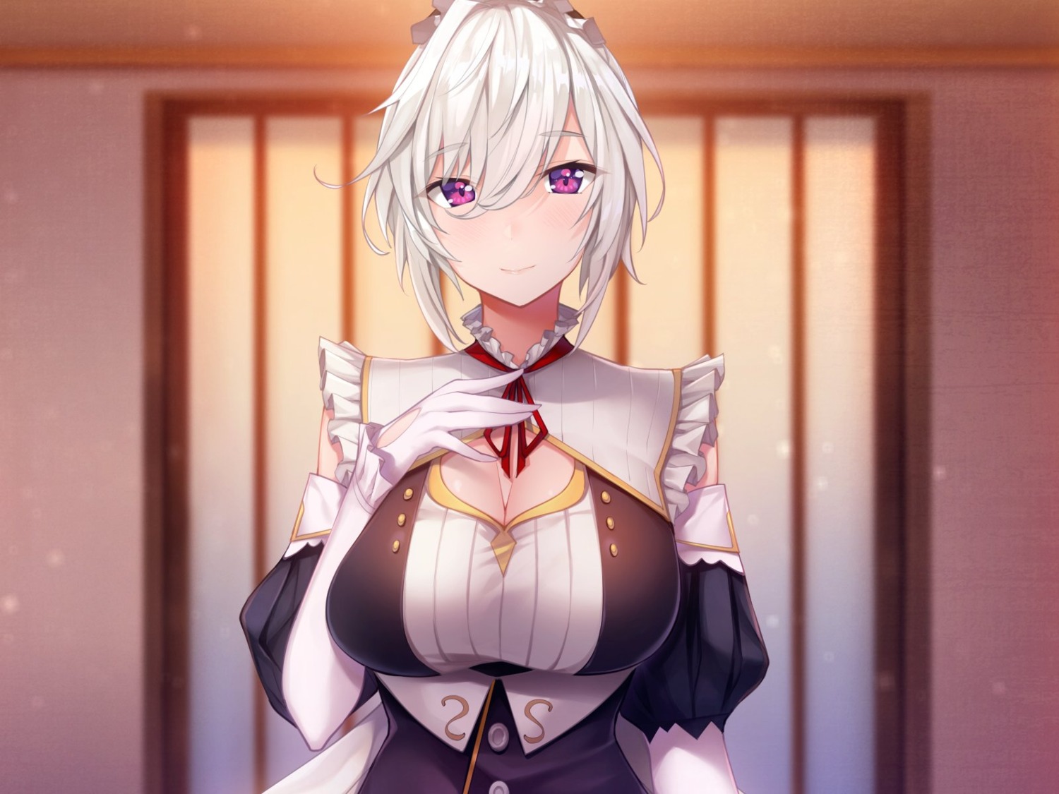 azarashi_soft, breast_hold, cleavage, eve_(maid-san_no_iru_kurashi), game_cg, maid, maid-san_no_iru_kurashi, yaman