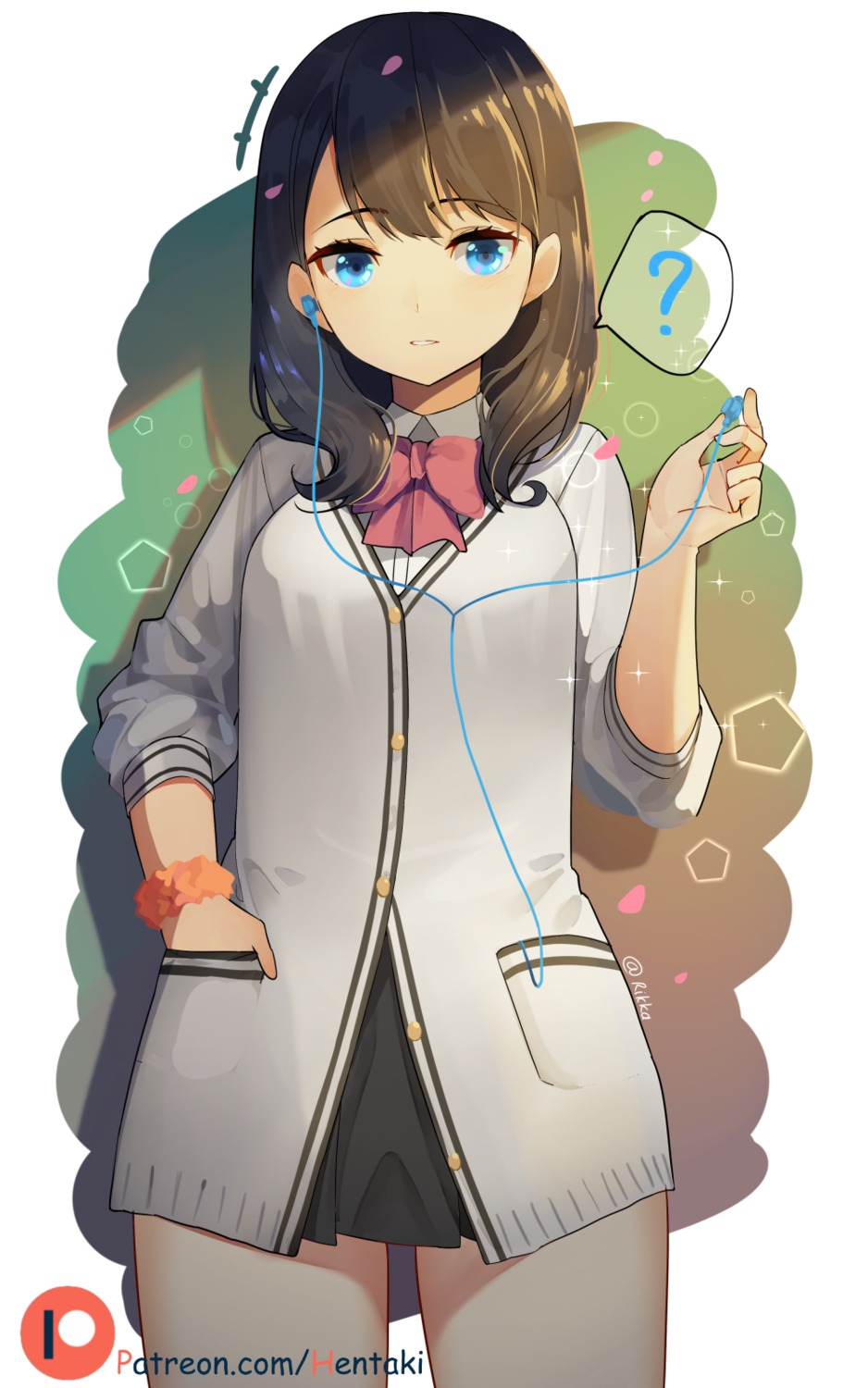 gridman_universe, headphones, hentaki, seifuku, ssss.gridman, sweater, takarada_rikka