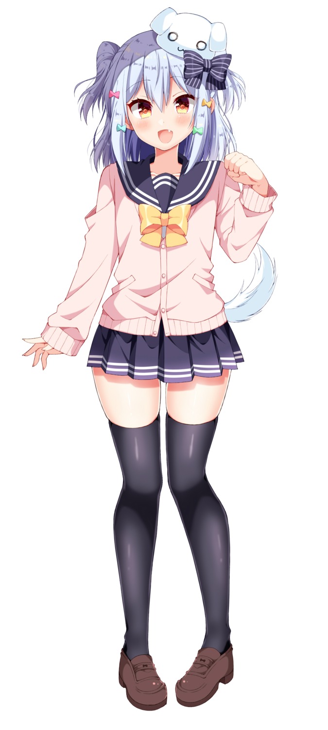 inuyama_tamaki, seifuku, sweater, tail, thighhighs, trap, tsukudani_norio, tsukudani_norio_channel