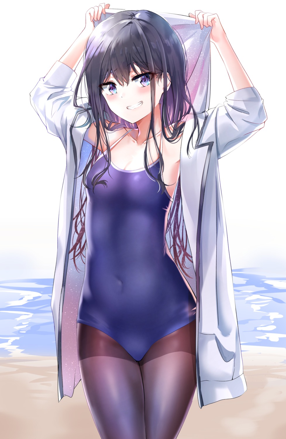 adagaki_aki, cleavage, masamune-kun_no_revenge, pantyhose, school_swimsuit, sunhyun, swimsuits