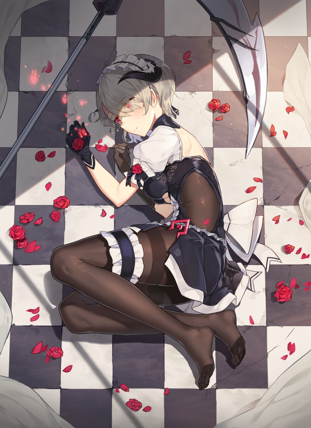 aliceblue, benghuai_xueyuan, garter, honkai_impact, horns, pantyhose, rita_rossweisse, weapon