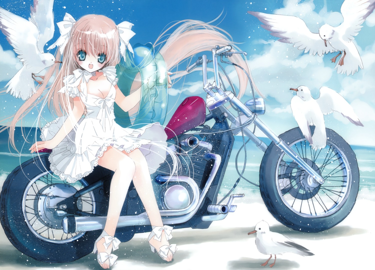 cleavage, dress, fixed, hato_no_tamago, heels, rami, summer_dress