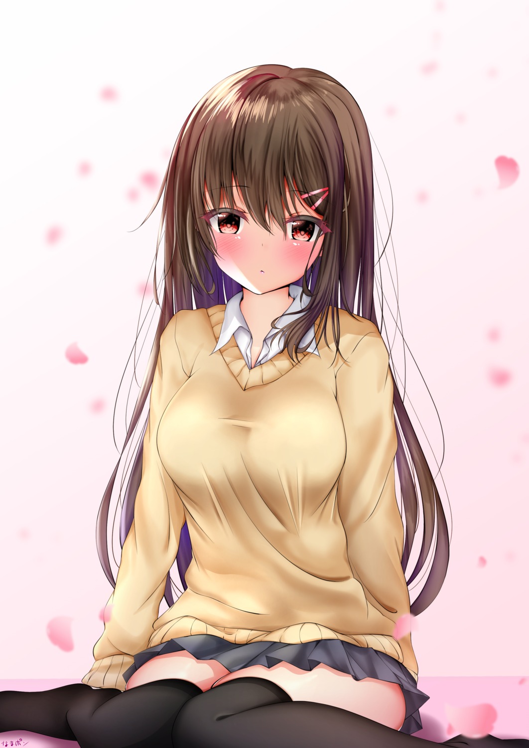 namaponpon_00, seifuku, sweater, thighhighs