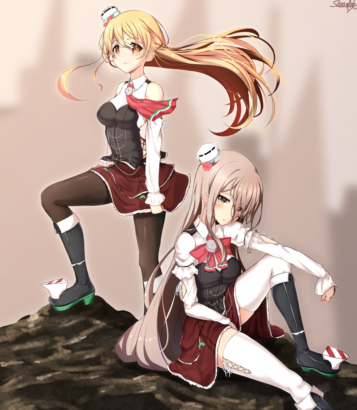 heels, kantai_collection, pantyhose, pola_(kancolle), sazamiso_rx, thighhighs, zara_(kancolle)
