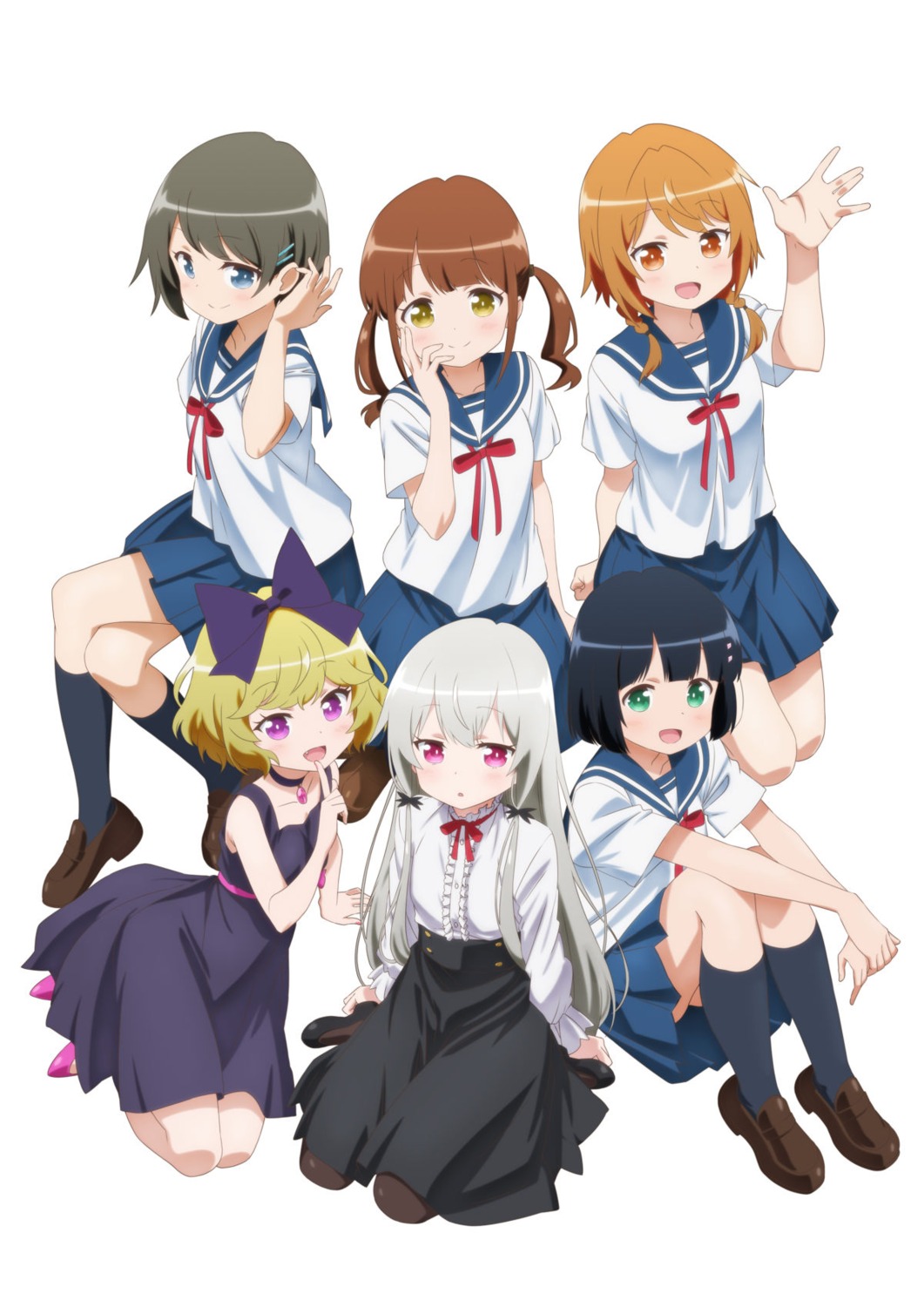 amano_akari, aoki_yuu_(tonari_no_kyuuketsuki-san), dress, elly_(tonari_no_kyuuketsuki-san), heels, kurai_sakuya, natsuki_hinata, seifuku