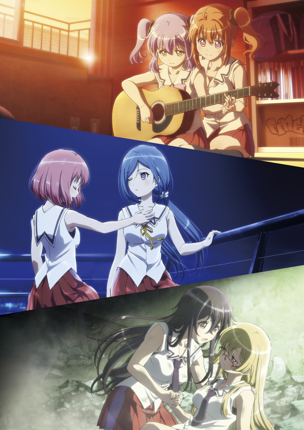 aoba_hatsume, cleavage, guitar, hanzoumon_yuki, ishikawa_goe, megane, minamoto_momo, release_the_spyce