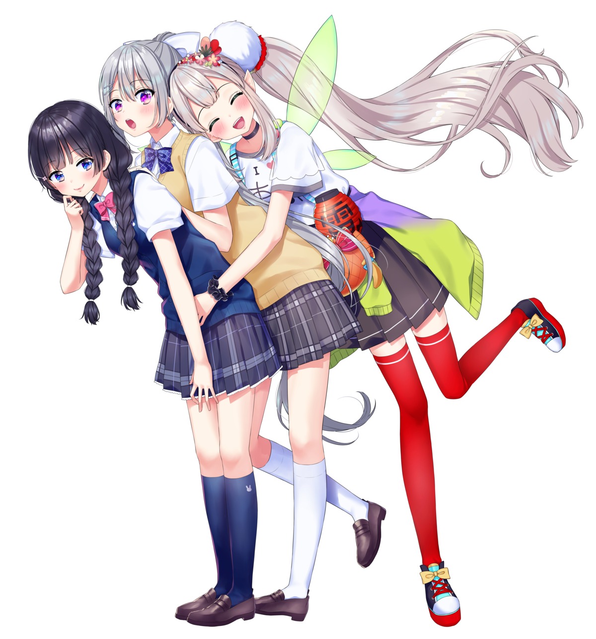elu_(nijisanji), higuchi_kaede, hina_(hinalovesugita), nijisanji, pointy_ears, seifuku, sweater, thighhighs