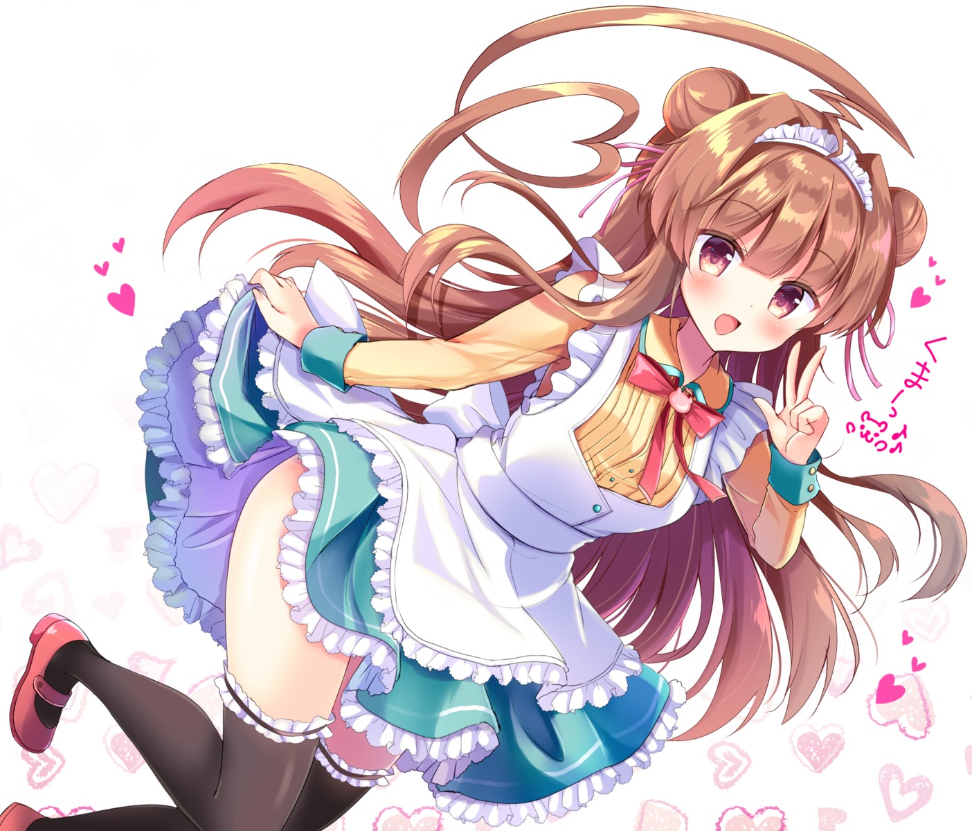 heels, kantai_collection, kuma_(kancolle), maid, skirt_lift, thighhighs, waitress, yuimisu