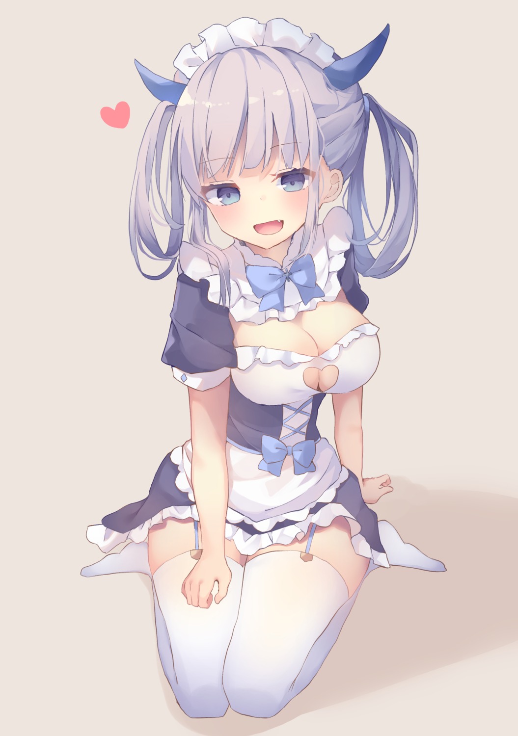 cleavage, horns, maid, stockings, thighhighs, tsuruse