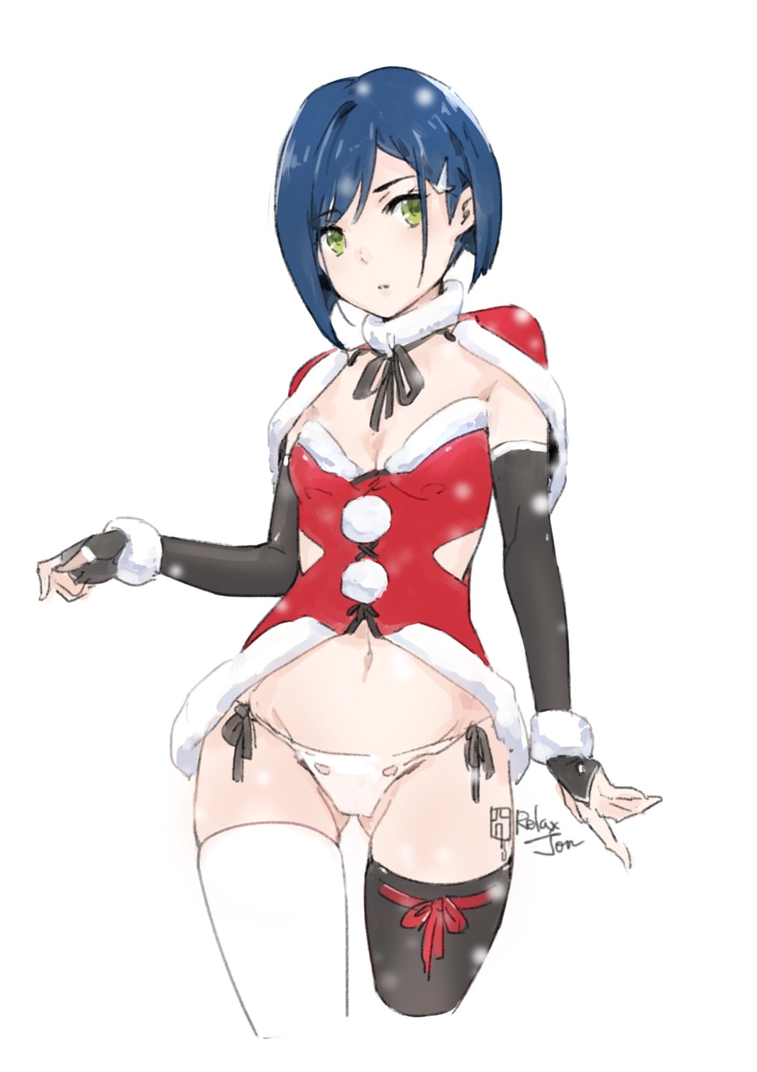 christmas, cleavage, darling_in_the_franxx, ichigo_(darling_in_the_franxx), pantsu, relaxjon, thighhighs