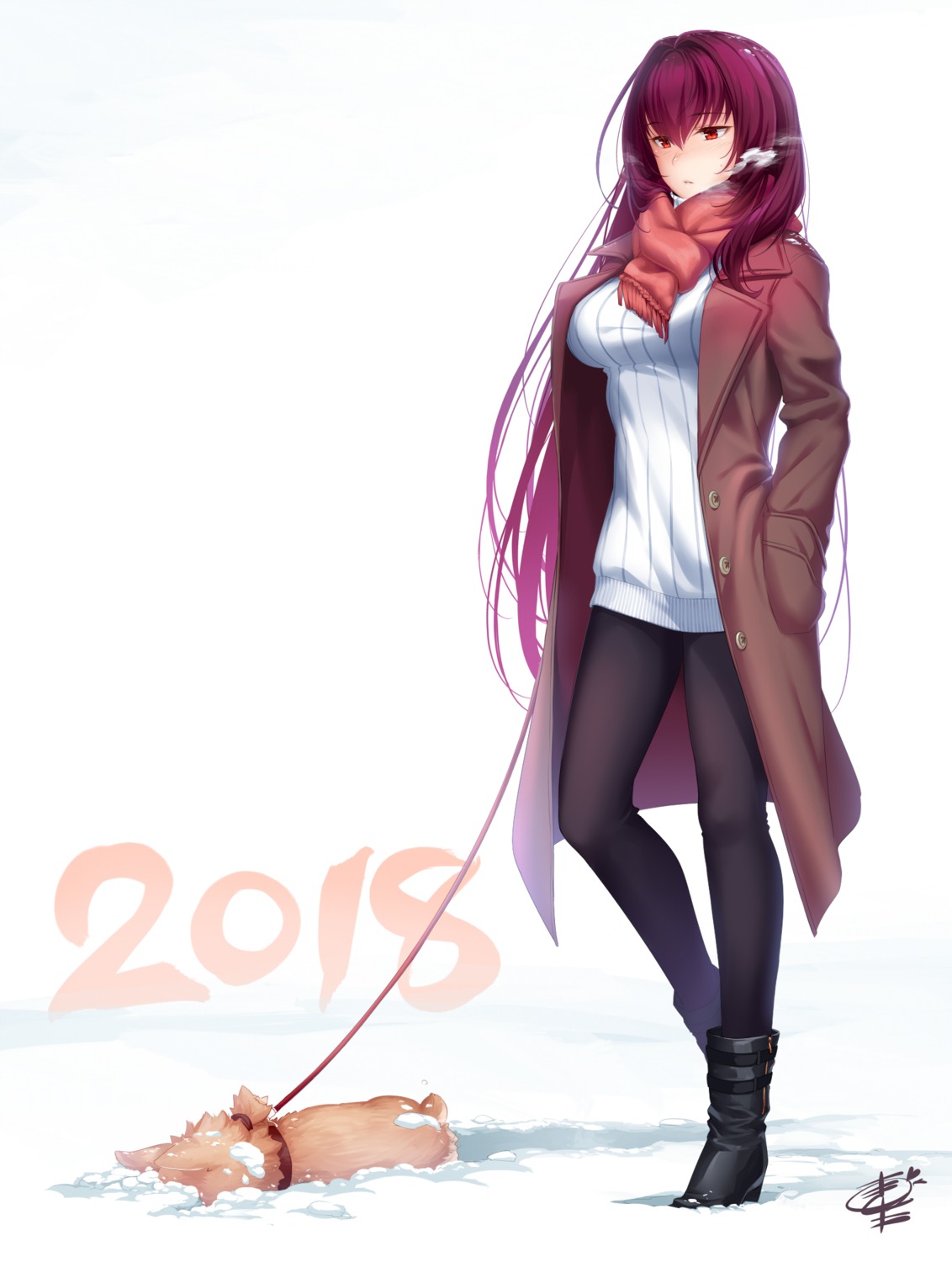 fate/grand_order, heels, okitakung, pantyhose, scathach_(fate), sweater