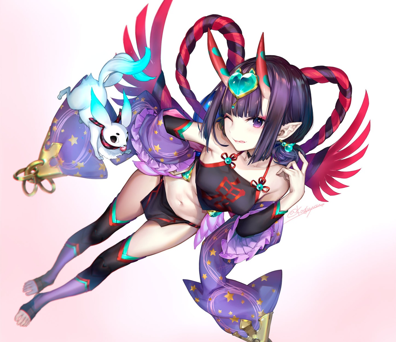 fate/grand_order, fundoshi, horns, kaguyuzu, pointy_ears, shuten_douji_(fate), thighhighs