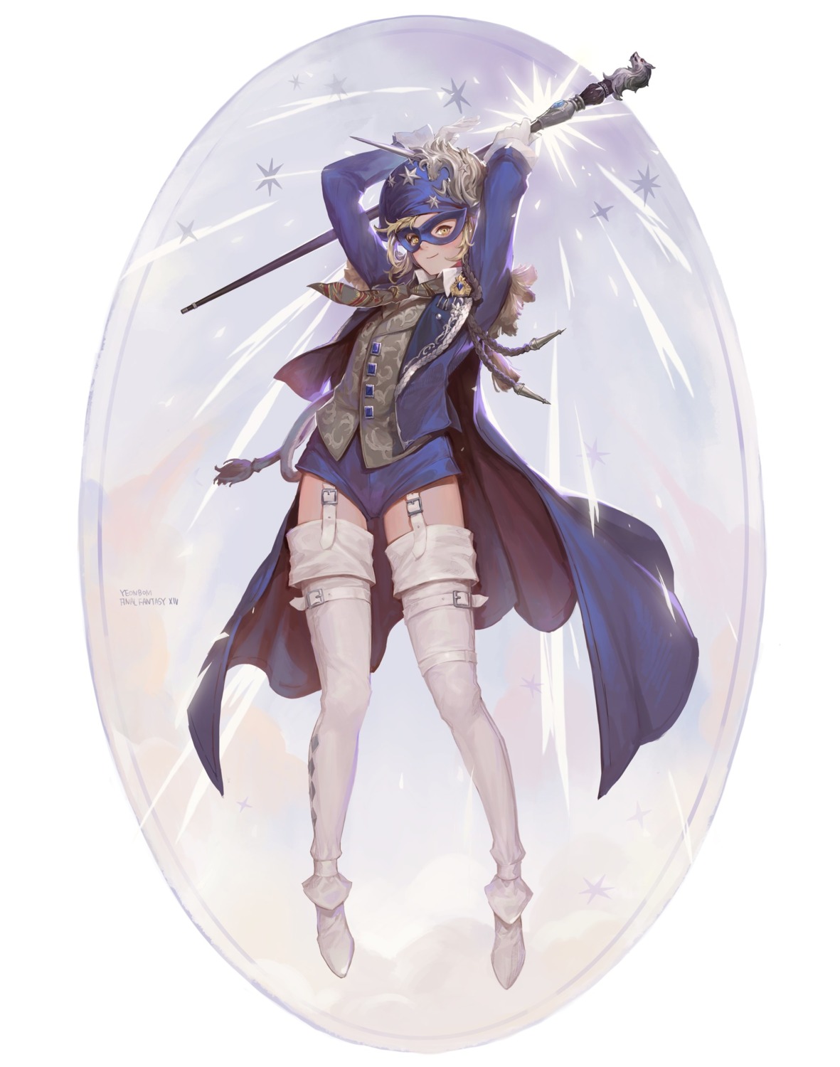 blue_mage, bom_yeon, final_fantasy, final_fantasy_xiv, stockings, thighhighs, weapon