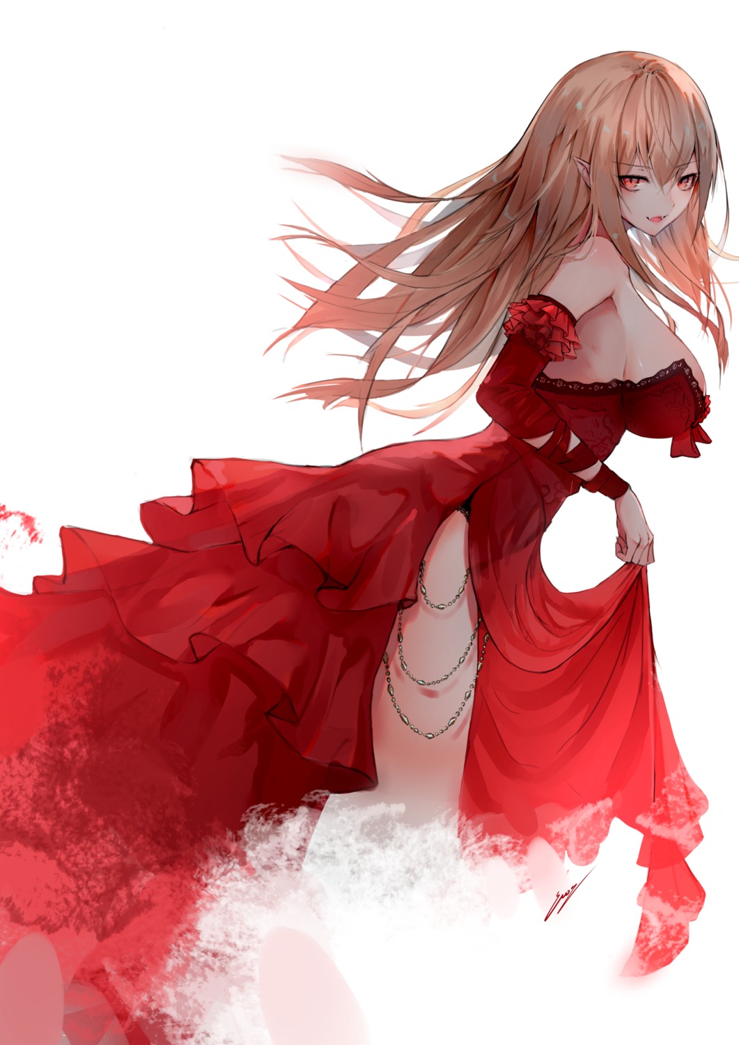 dress, erospanda, pointy_ears, skirt_lift