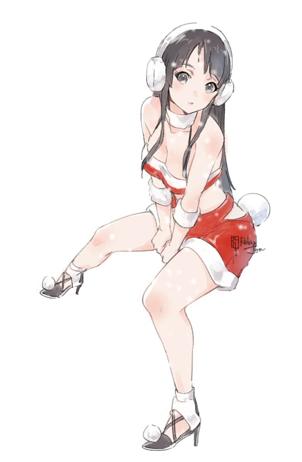akiyama_mio, christmas, cleavage, heels, k-on!, relaxjon, sketch, tail