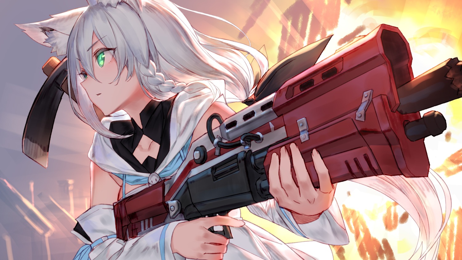 animal_ears, gun, hololive, hololive_gamers, izumi_sai, kitsune, shirakami_fubuki