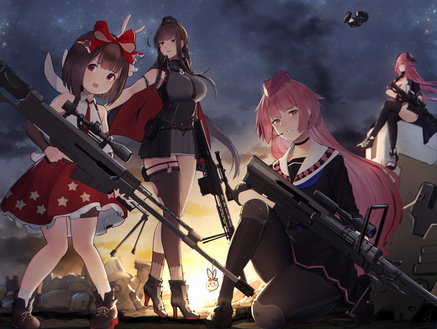 dsr-50_(girls_frontline), girls_frontline, gun, hayabusa, heels, m82a1_(girls_frontline), m99_(girls_frontline), ntw-20_(girls_frontline)