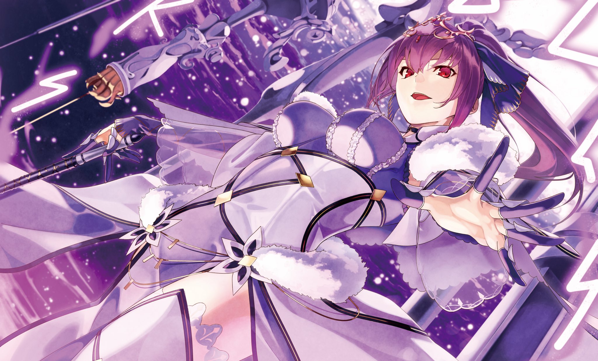 akamiso, dress, fate/grand_order, scathach_skadi, thighhighs, weapon