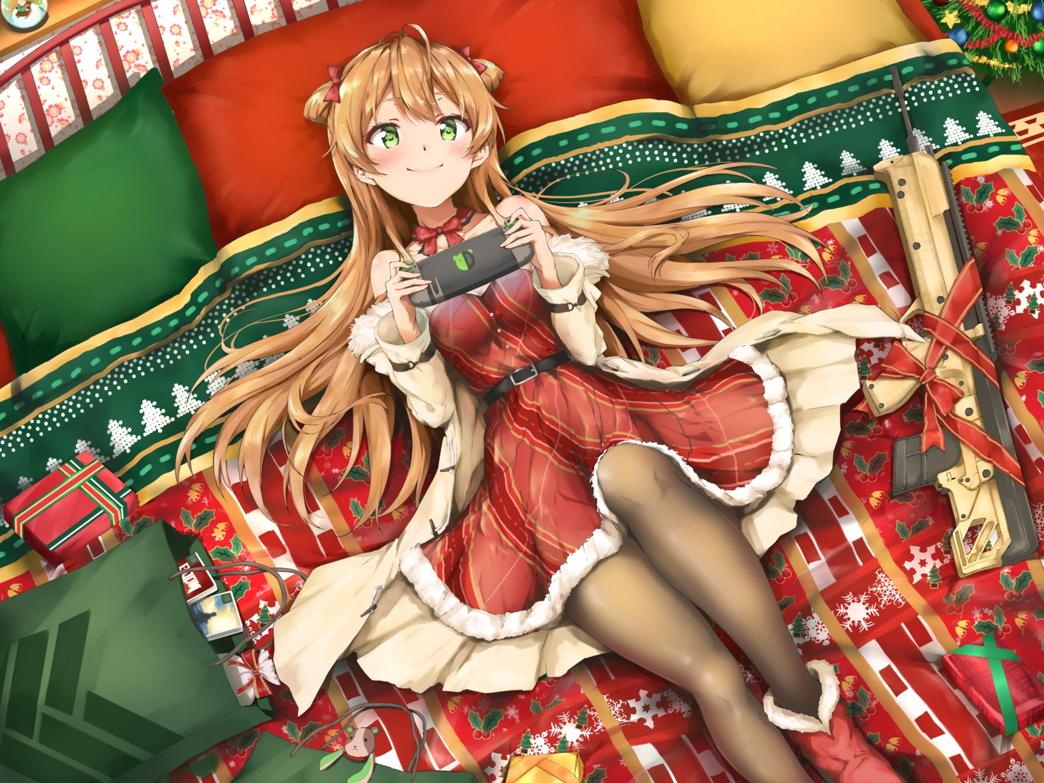 christmas, dress, girls_frontline, pantyhose, raidensan, rfb_(girls_frontline)