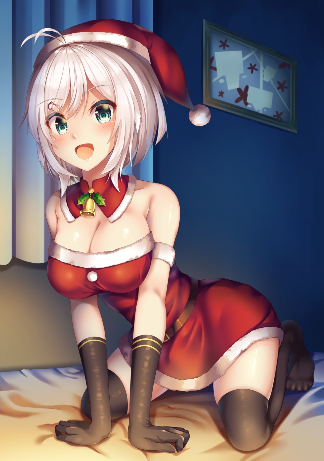 amagi_korona, christmas, dennou_shoujo_youtuber_shiro, dress, shiro_(dennou_shoujo_youtuber_shiro), thighhighs