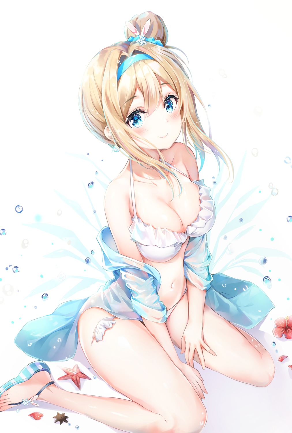 bikini, cleavage, dana_(hapong07), girls_frontline, open_shirt, see_through, suomi_kp31_(girls_frontline), swimsuits