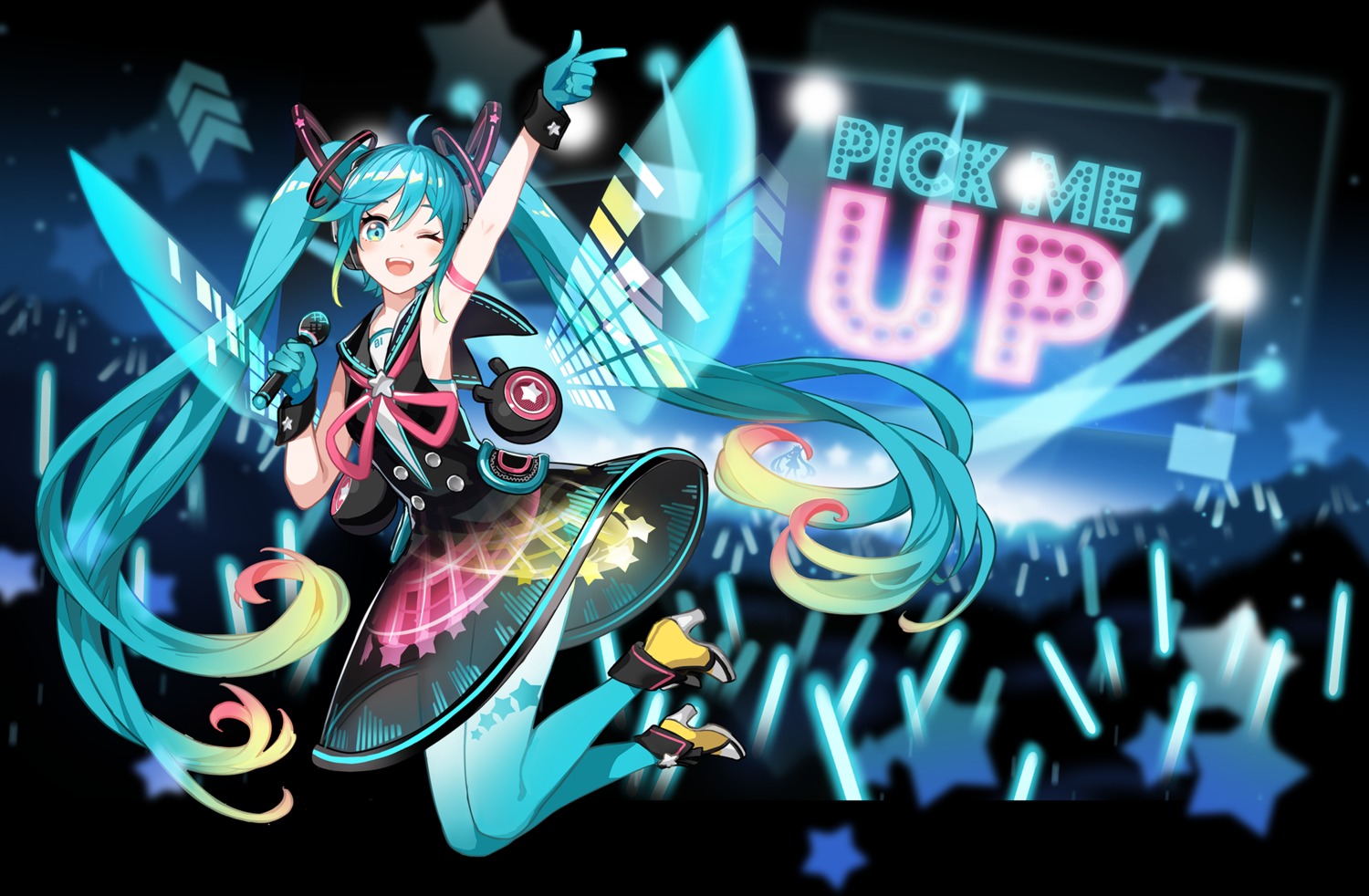 hatsune_miku, headphones, heels, pantyhose, verus, vocaloid