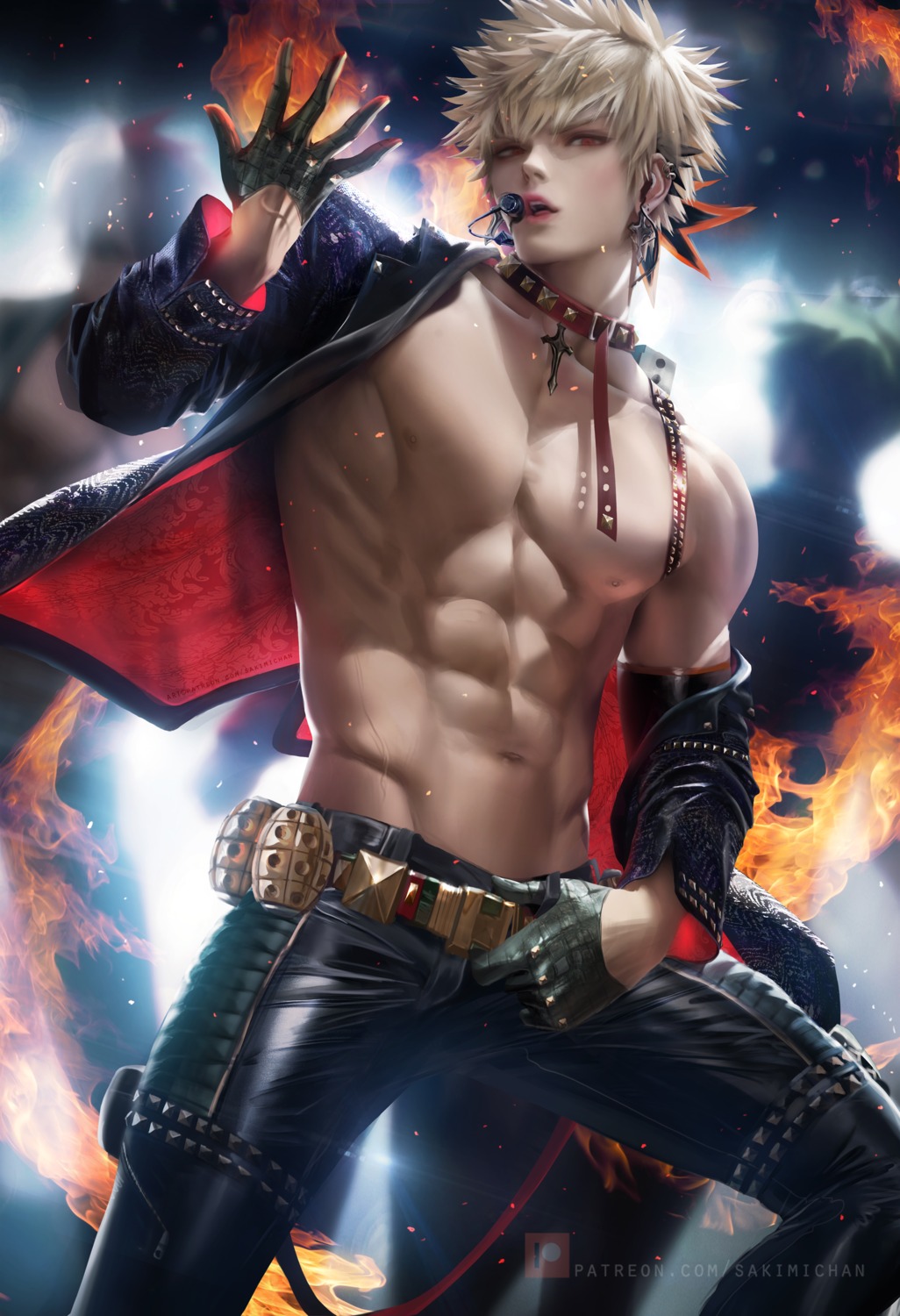 bakugou_katsuki, boku_no_hero_academia, male, midoriya_izuku, official_watermark, sakimichan, todoroki_shouto