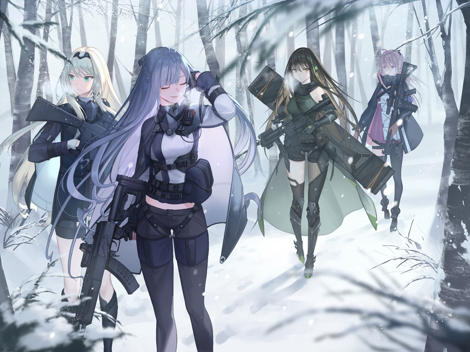 ak-12_(girls_frontline), an-94_(girls_frontline), gahyun, girls_frontline, gun, m4a1_(girls_frontline), st_ar-15_(girls_frontline), thighhighs