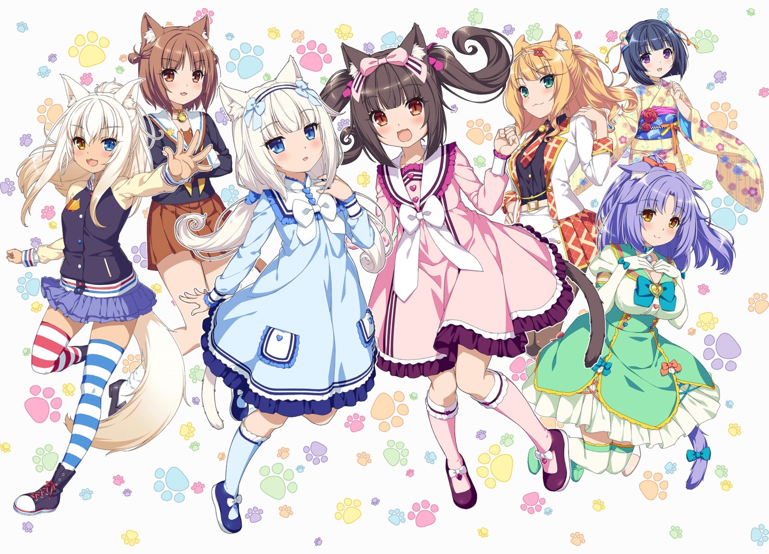 animal_ears, azuki, chocola, cinnamon_(nekopara), cleavage, coconut, heels, heterochromia