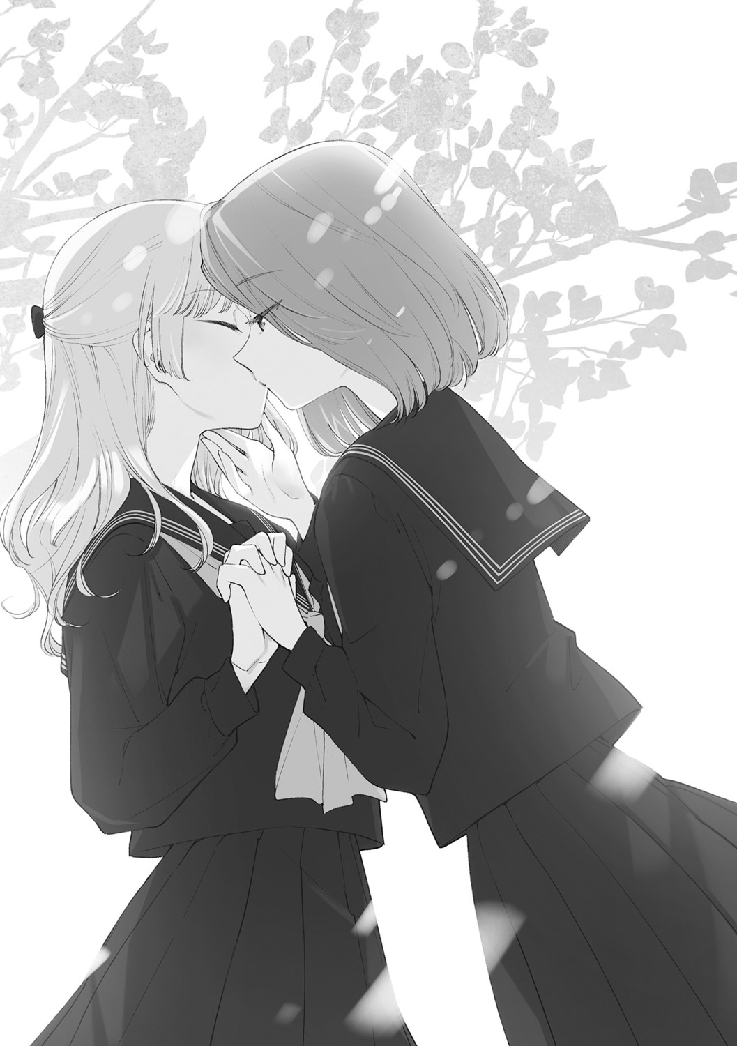 monochrome, nakatani_nio, saeki_sayaka, seifuku, yagate_kimi_ni_naru, yuri, yuzuki_chie