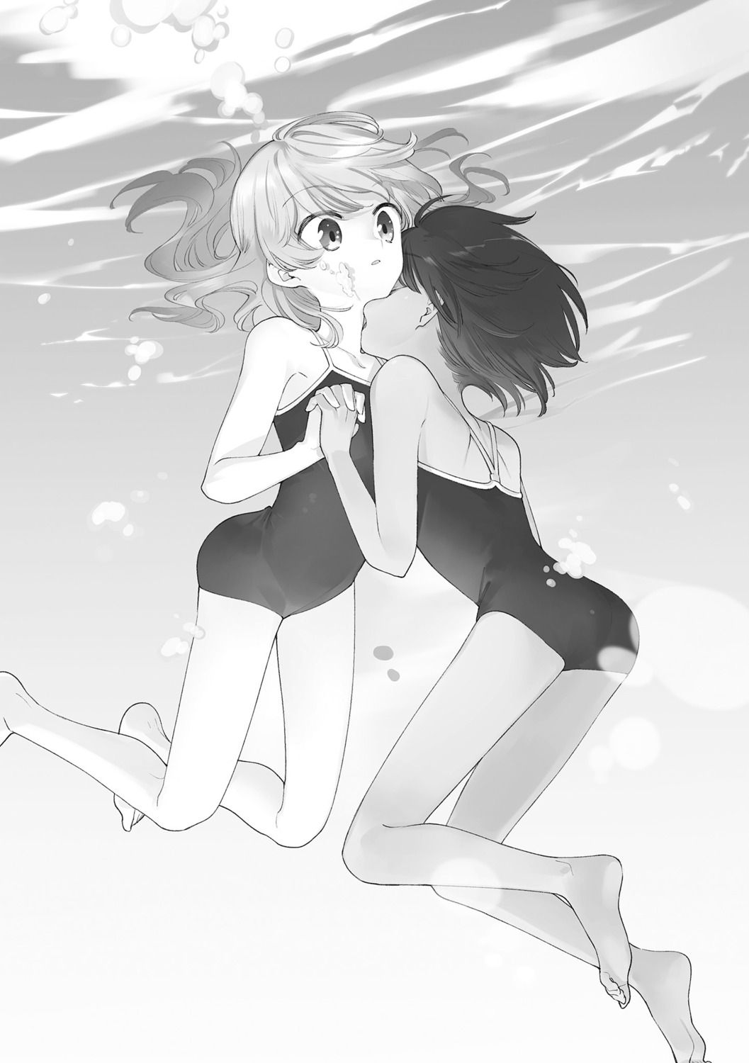ass, monochrome, nakatani_nio, saeki_sayaka, school_swimsuit, swimsuits, yagate_kimi_ni_naru, yuri