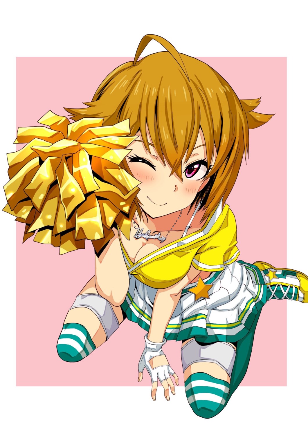 breast_hold, cheerleader, cleavage, garter, ibuki_tsubasa, run_p_(aveton), the_idolm@ster, the_idolm@ster_million_live!, thighhighs
