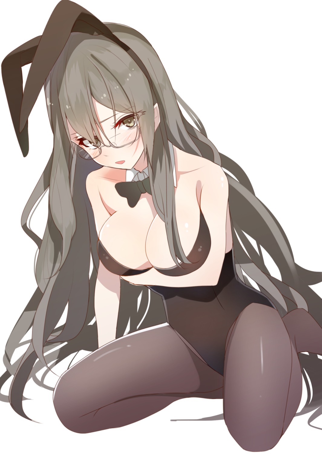 animal_ears, breast_hold, bunny_ears, bunny_girl, cleavage, futaba_rio, megane, pantyhose