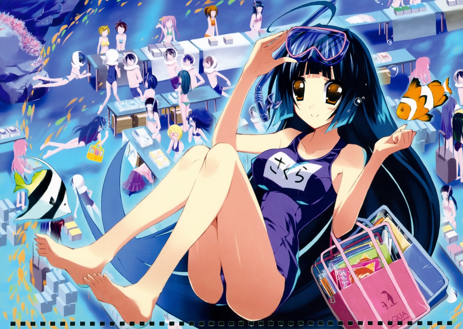 feet, nankyoku_sakura, penguin_musume, school_swimsuit, swimsuits, takahashi_tetsuya