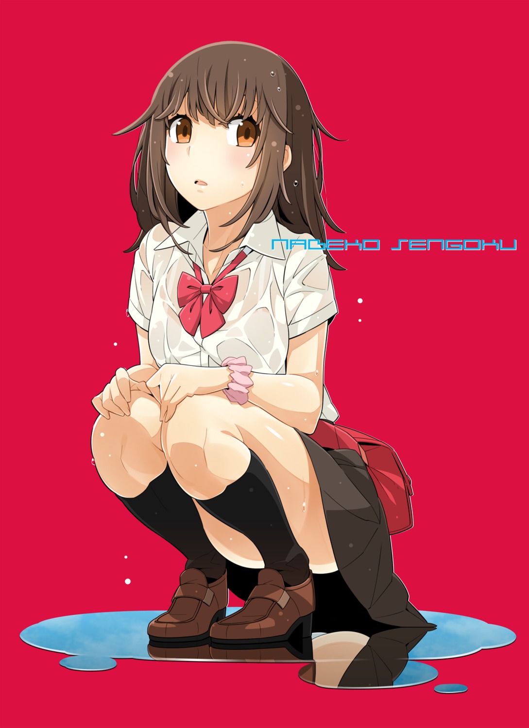 bra, heels, monogatari_(series), pantsu, see_through, seifuku, sengoku_nadeko, wet