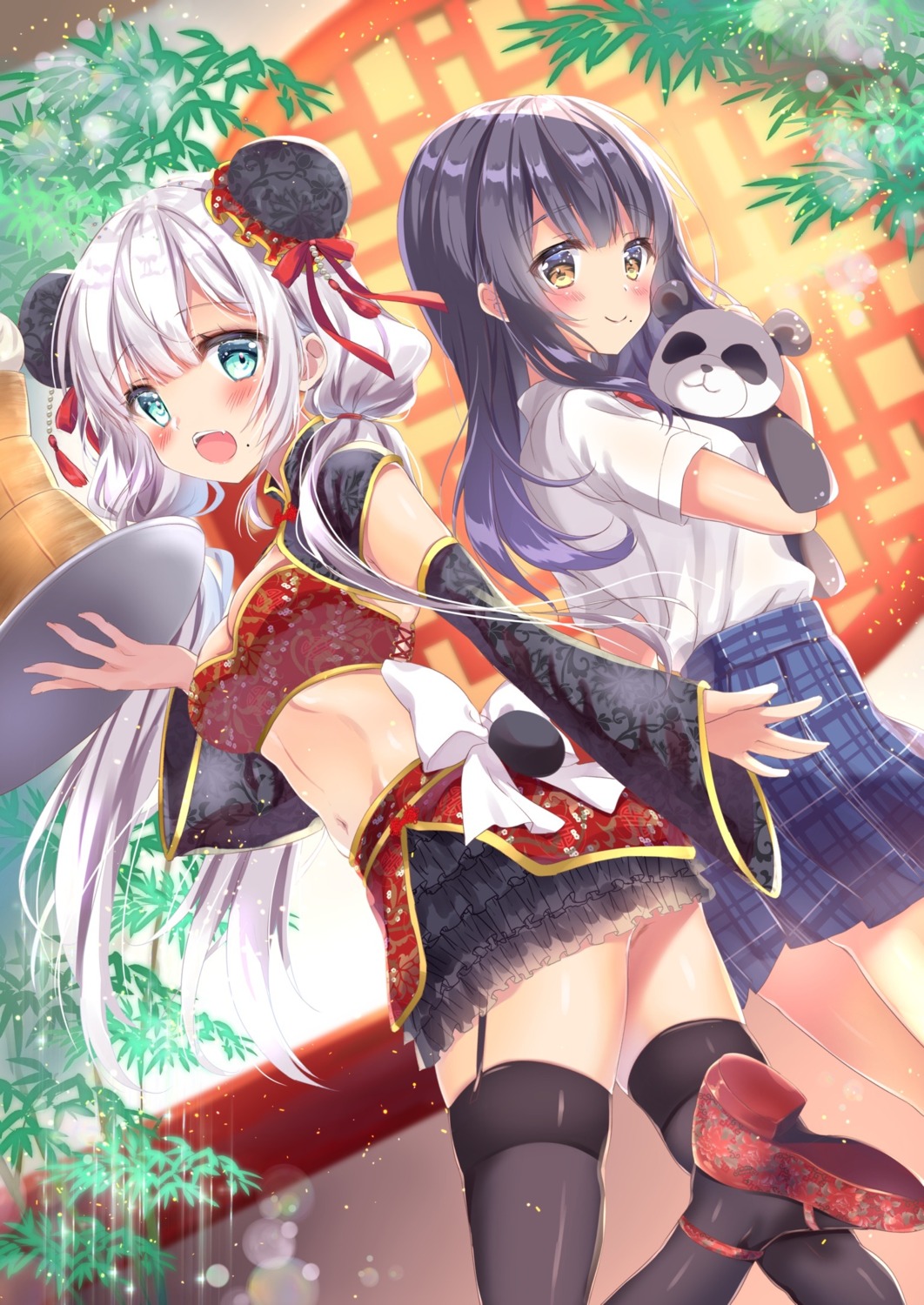 asian_clothes, cleavage, heels, honoka_(moe-moeko), seifuku, stockings, thighhighs