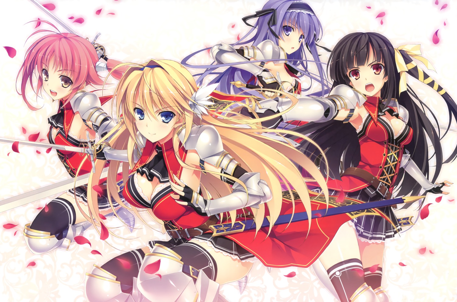 cleavage, detexted, effordom_soft, elcia_harvence, fixed, fujimori_yuu, kazama_akari, koikishi_purely_kiss, shidou_mana, sword, thighhighs, uniform, yuuki_hagure