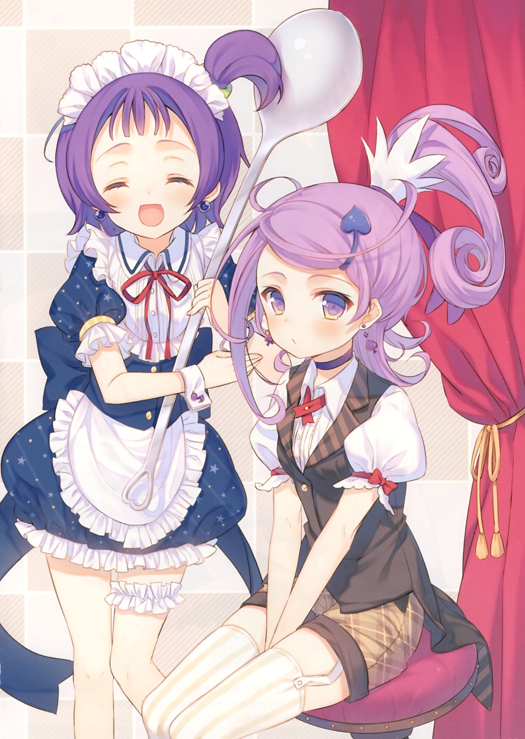 crossover, dokidoki!_precure, garter, kenzaki_makoto, maid, ojamajo_doremi, precure, segawa_onpu, stockings, thighhighs, yamucha