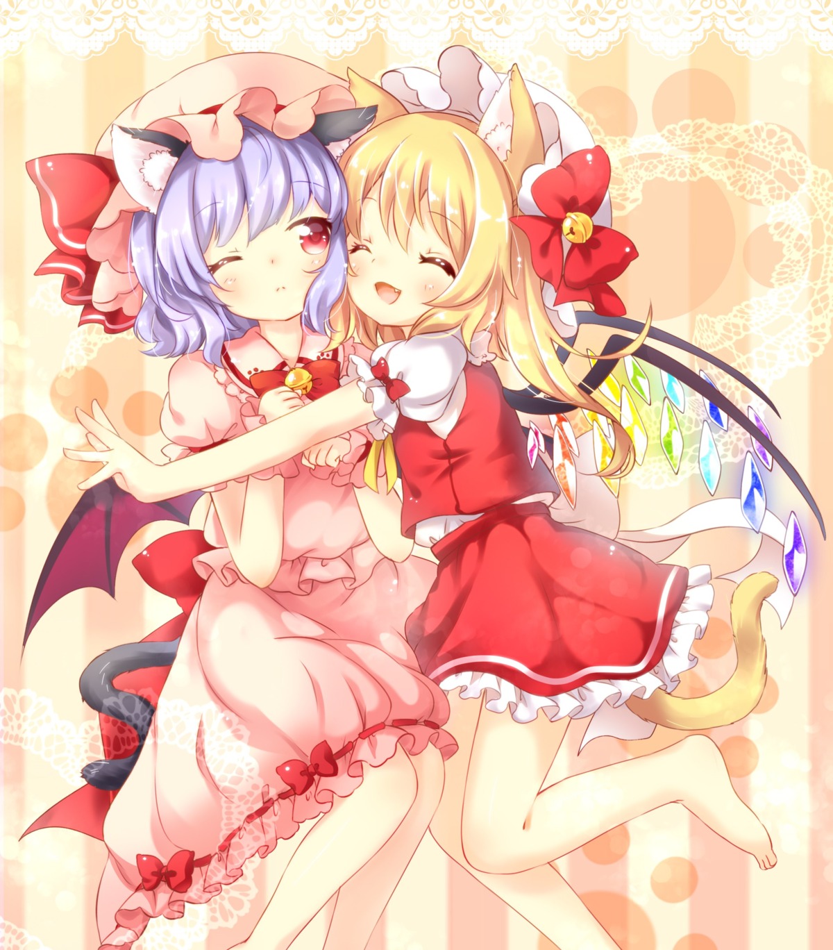 animal_ears, flandre_scarlet, mimi_(mimi_puru), nekomimi, remilia_scarlet, tail, touhou, wings