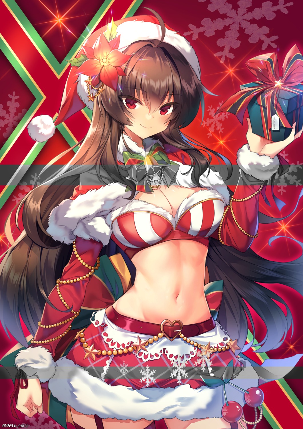 christmas, cleavage, iris_yuma, maett, soul_worker, stockings, thighhighs