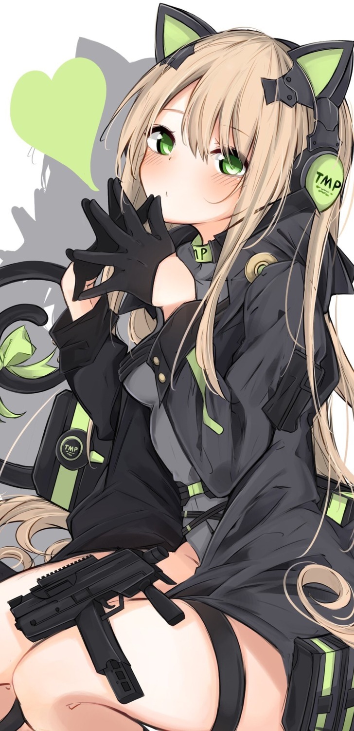 7:08, animal_ears, garter, girls_frontline, gun, headphones, nekomimi, tail, tmp_(girls_frontline)