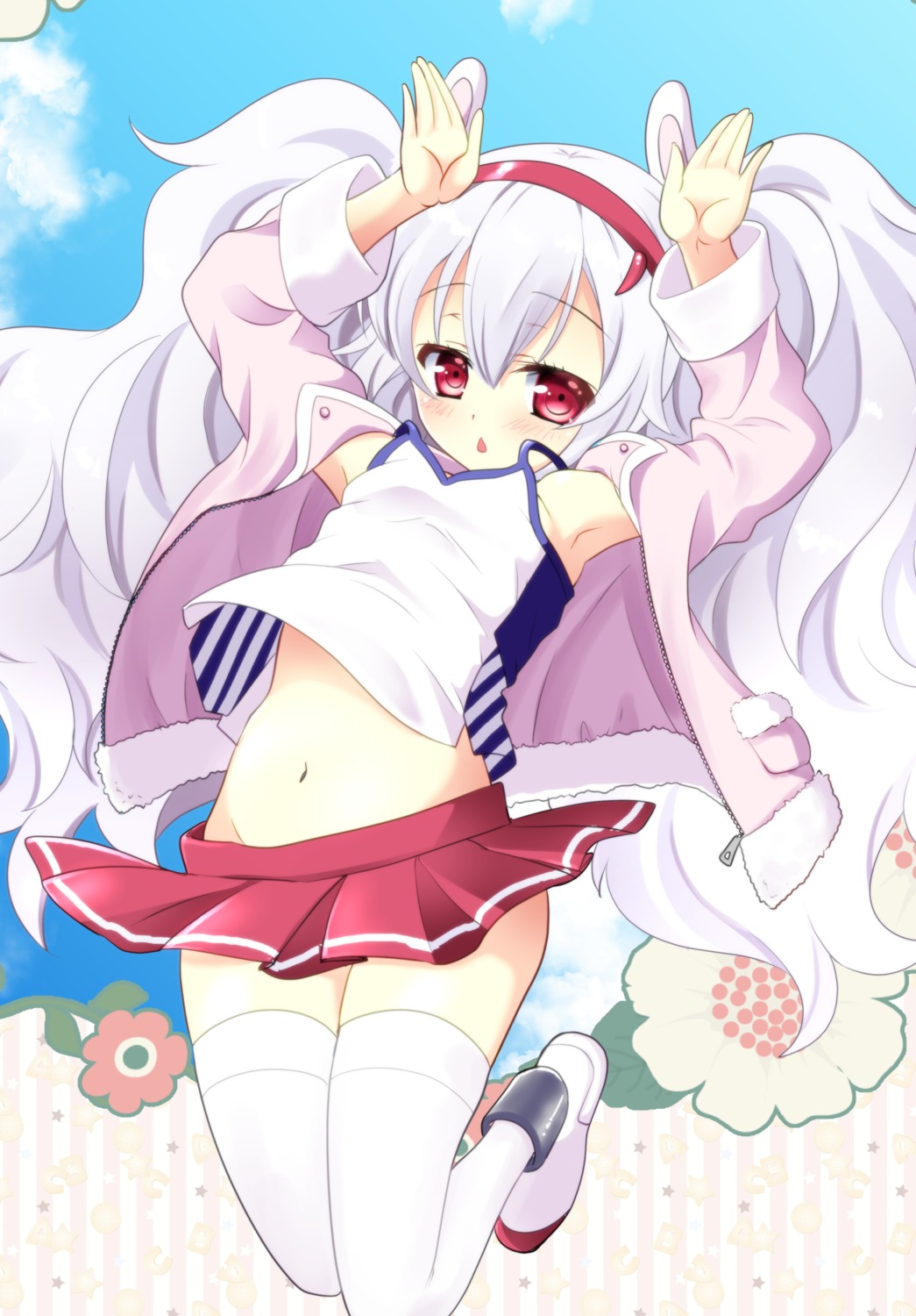 animal_ears, azur_lane, bunny_ears, kayura_yuka, laffey_(azur_lane), shirt_lift, skirt_lift, thighhighs