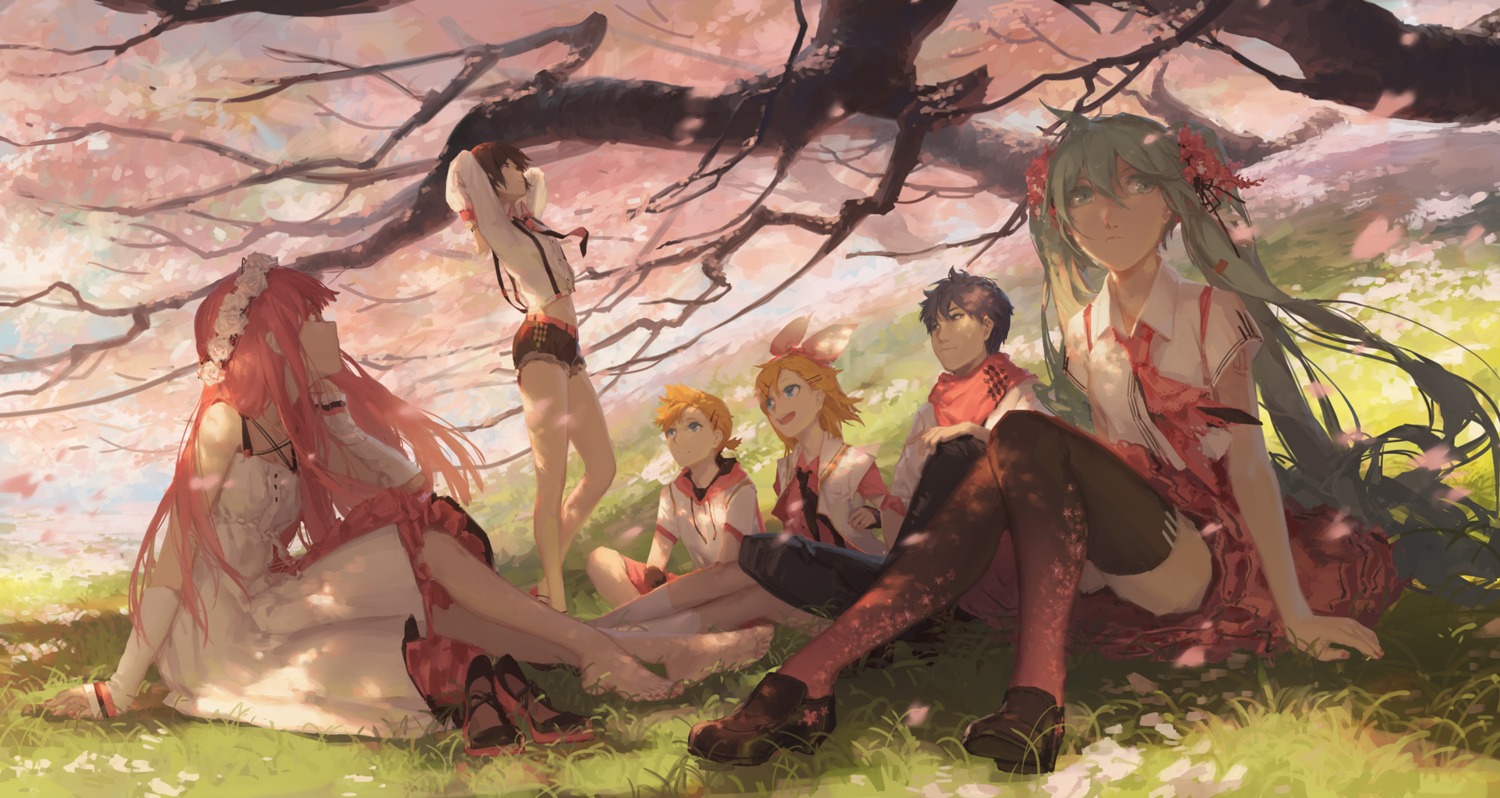 dress, hatsune_miku, heels, kagamine_len, kagamine_rin, kaito, megurine_luka, meiko