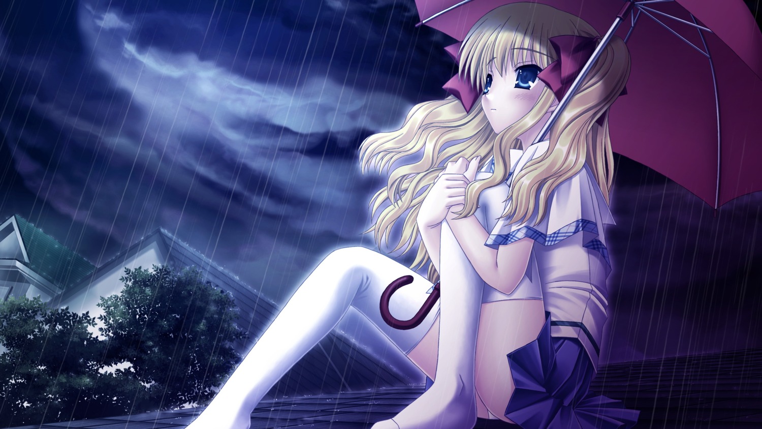 asuka_pyon, claire, pantsu, seifuku, sin_kuro_to_kiiro_no_shoujo, thighhighs, umbrella